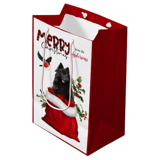 Cute Black Pomeranian Dog Kerstmis Medium Cadeauzakje (Voorkant Gekanteld)