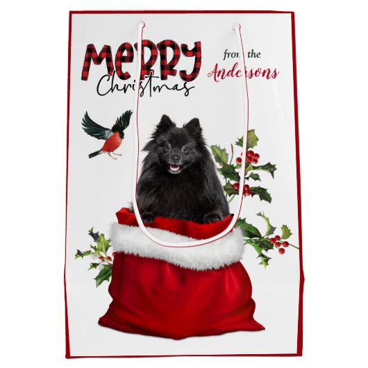 Cute Black Pomeranian Dog Kerstmis Medium Cadeauzakje (Achterkant)