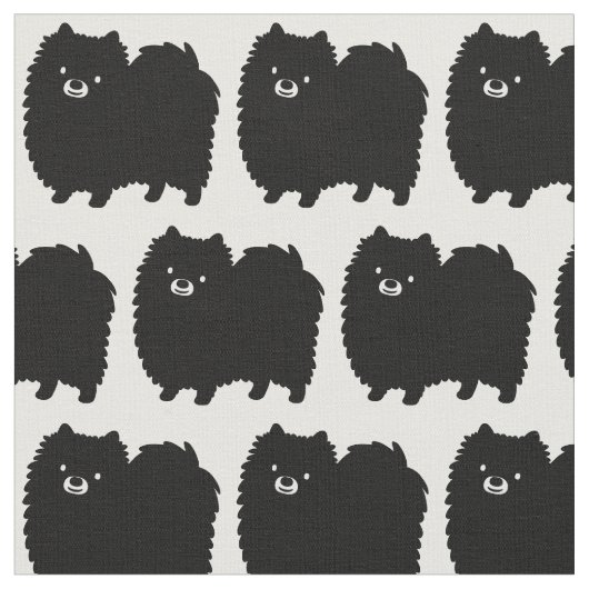 Cute Black Pomeranian Dogs Pattern Stof (Close Up)