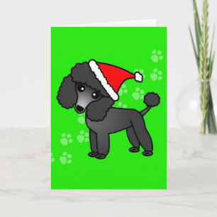 Cute Black Poodle Cartoon Santa Hat Feestdagen Kaart