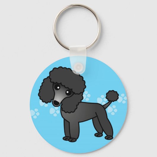 Cute Black Poodle Cartoon Sleutelhanger (Voorkant)