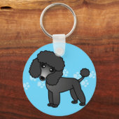 Cute Black Poodle Cartoon Sleutelhanger (Voorkant)