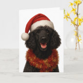 Cute black Poodle Christmas card Kaart (Gele Bloem)