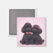 Cute Black Poodle Couple Valentine Illustration  Magneet (Voorkant / Achterkant)
