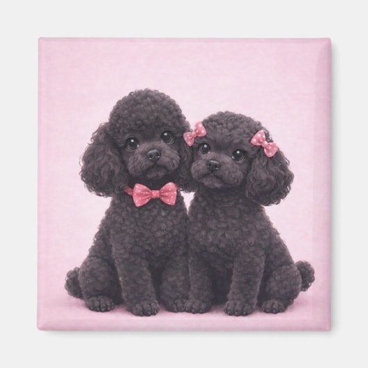 Cute Black Poodle Couple Valentine Illustration  Magneet (Voorkant)