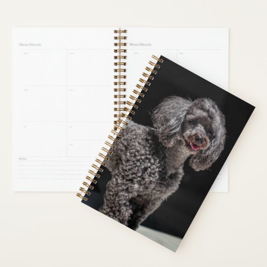 Cute Black Poodle Dog Head glimlachen Planner (Display)