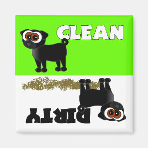 Cute Black Pug Clean/Dirty Dishwaser Magnet