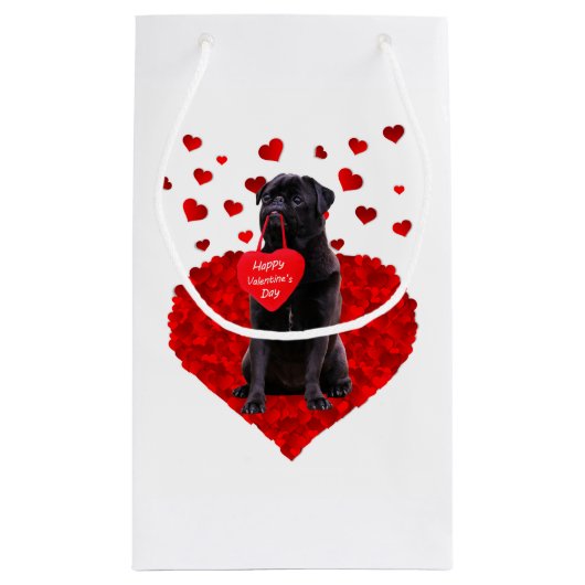 Cute Black Pug die Happy Valentine's dag wenst Klein Cadeauzakje (Achterkant)
