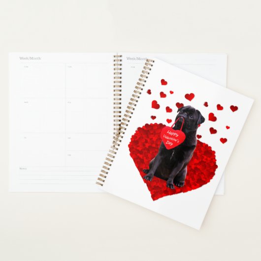 Cute Black Pug die Happy Valentine's dag wenst Planner (Display)