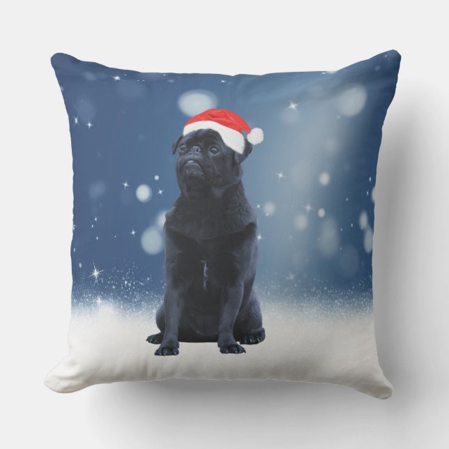 Cute Black Pug Dog Kerstkerstkerstkerstkerstkerstk Buitenkussen (Voorkant)