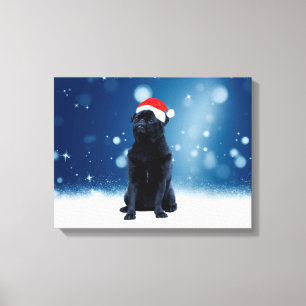 Cute Black Pug Dog Kerstkerstkerstkerstkerstkerstk Canvas Afdruk