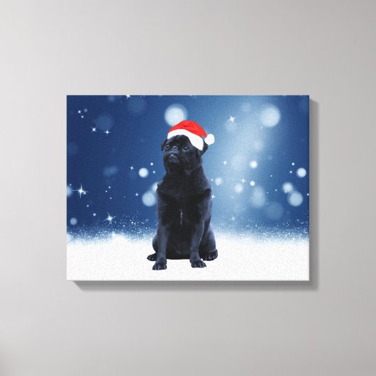 Cute Black Pug Dog Kerstkerstkerstkerstkerstkerstk Canvas Afdruk (Voorkant)