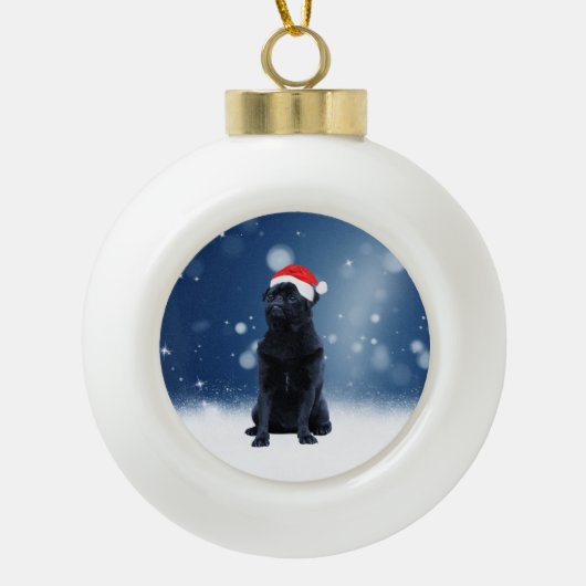 Cute Black Pug Dog Kerstkerstkerstkerstkerstkerstk Keramische Bal Ornament (Voorkant)