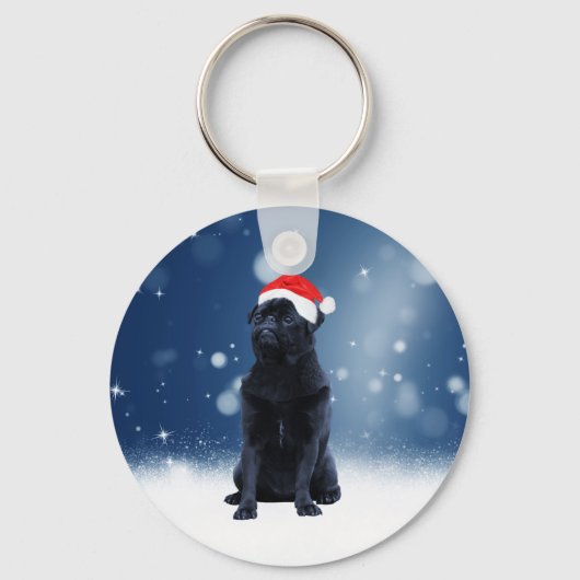 Cute Black Pug Dog Kerstkerstkerstkerstkerstkerstk Sleutelhanger (Voorkant)