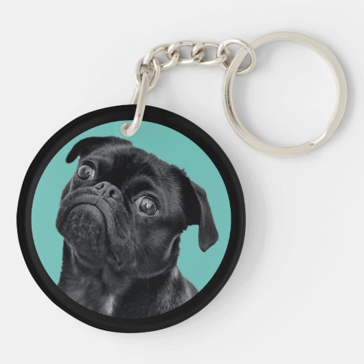 Cute Black Pug Face Charm | Unique Custom Dog Love Sleutelhanger (Achterkant)