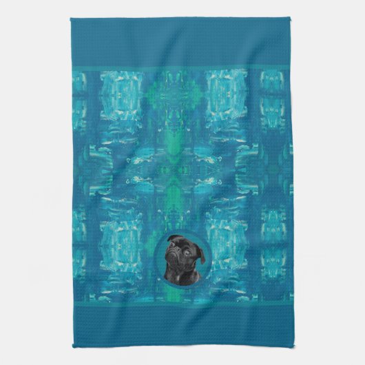 Cute Black Pug Face Charm | Unique Custom Dog Love Theedoek (Verticaal)