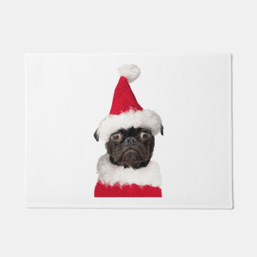 Cute Black Pug in kerstkerstkerstkerstkerstkerstke Deurmat (Voorkant)