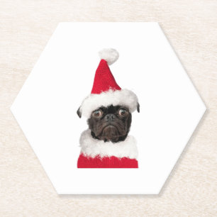 Cute Black Pug in kerstkerstkerstkerstkerstkerstke Kartonnen Onderzetters
