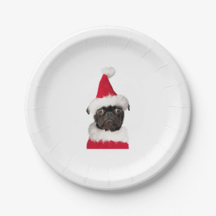 Cute Black Pug in kerstkerstkerstkerstkerstkerstke Papieren Bordje