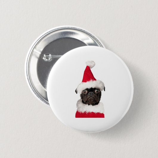 Cute Black Pug in kerstkerstkerstkerstkerstkerstke Ronde Button 5,7 Cm (Voorkant /achterkant)