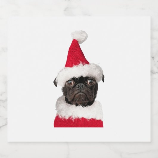Cute Black Pug in kerstkerstkerstkerstkerstkerstke Sparkling Wijnetiket (Enkel label)