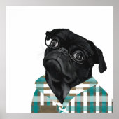 Cute Black Pug met bril en controleer het Shirt Poster (Voorkant)