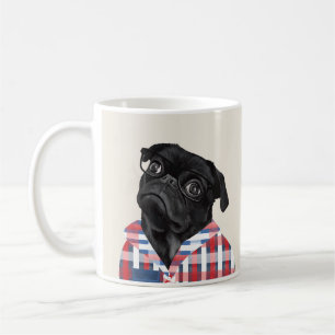 Cute Black Pug met bril en Shirt Koffiemok