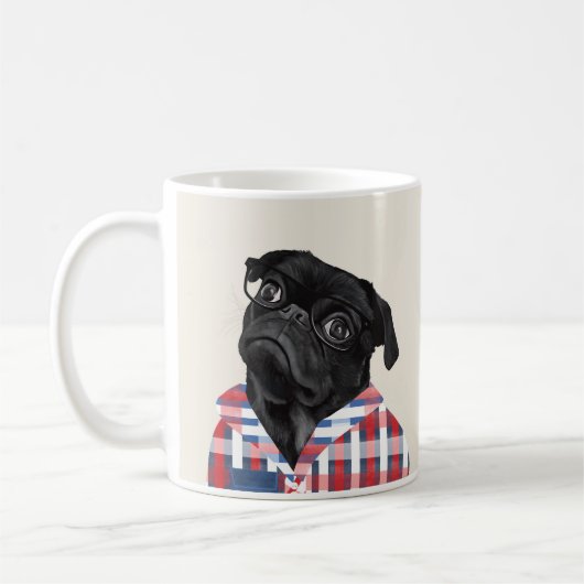Cute Black Pug met bril en Shirt Koffiemok (Links)