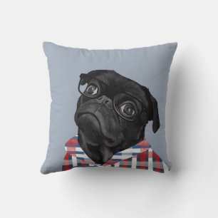 Cute Black Pug met bril en Shirt Kussen