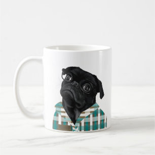 Cute Black Pug met bril Koffiemok