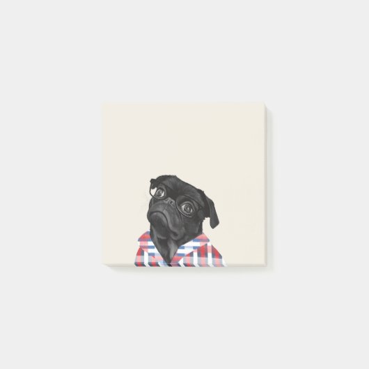 Cute Black Pug met bril Post-it® Notes (Voorkant)