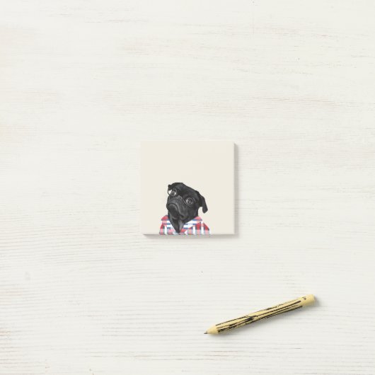 Cute Black Pug met bril Post-it® Notes (Op bureau)