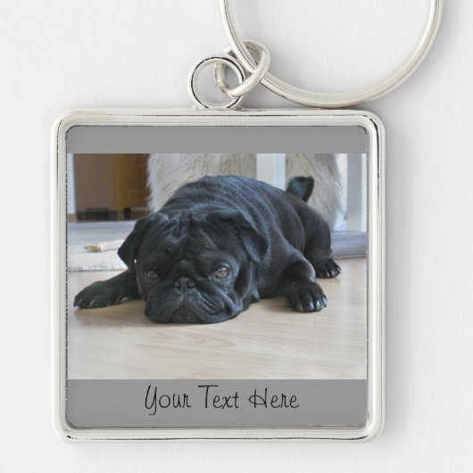 Cute Black Pug Puppy Sleutelhanger (Voorkant)
