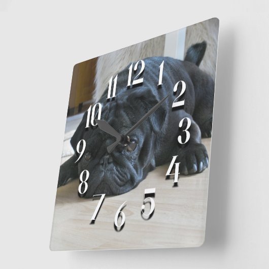Cute Black Pug Puppy Wall klok (Hoek)