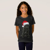 Cute Black Pug Santa Hat Funny Matking Kerstmis T-shirt (Voorkant volledig)