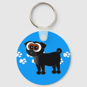 Cute Black Pug Sleutelhanger - blauw