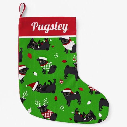 Cute Black Pugs Green Kleine Kerstsok (Voorkant)