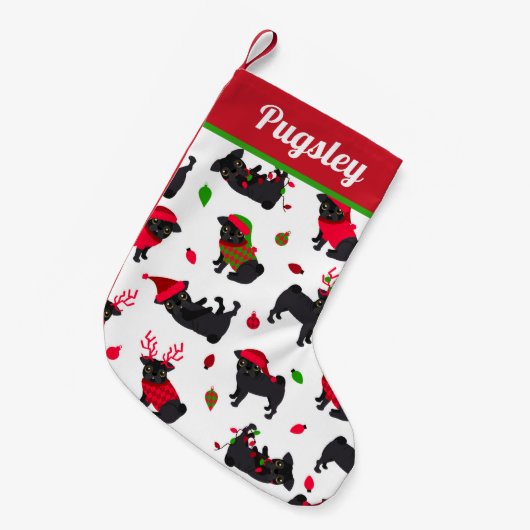 Cute Black Pugs White Kleine Kerstsok (Voorkant (Hangend))