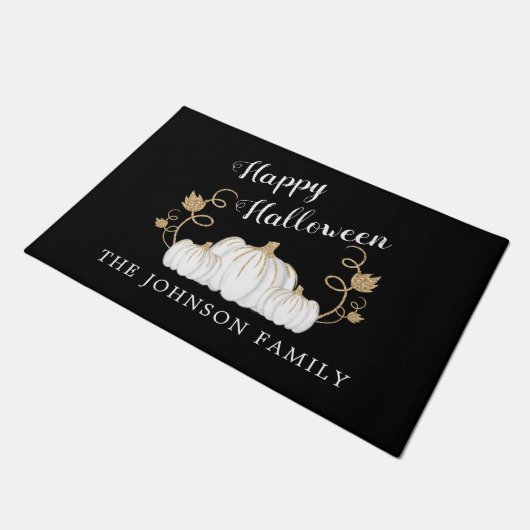 Cute Black Pumpkin Happy Halloween Deurmat (Schuin)