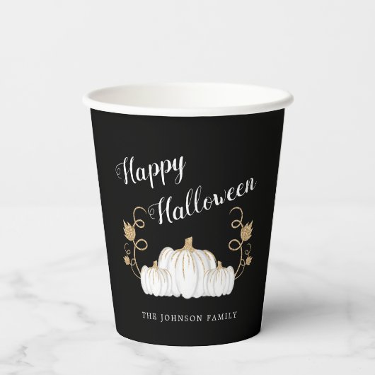 Cute Black Pumpkin Happy Halloween Papieren Bekers (Achterkant)