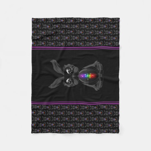 Cute Black Rabbit met Chakra Rainbow Soul Fleece Deken (Voorkant)