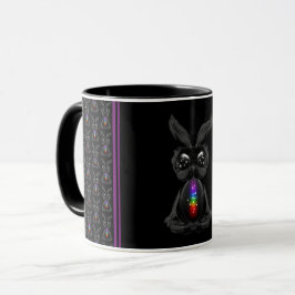 Cute Black Rabbit met Chakra Rainbow Soul Mok