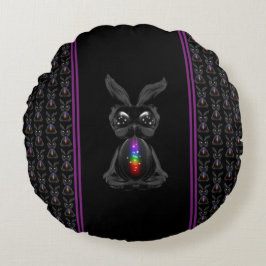 Cute Black Rabbit met Chakra Rainbow Soul Rond Kussen