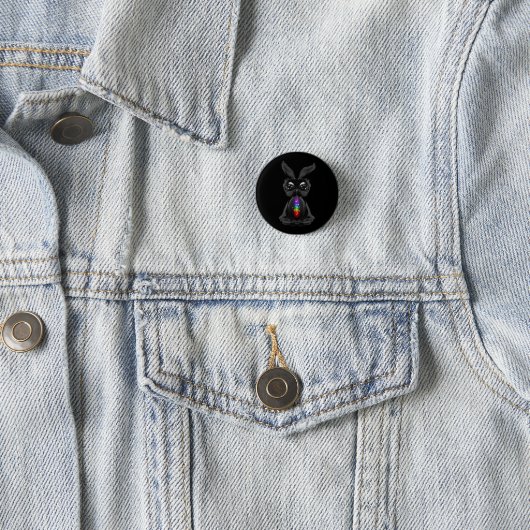 Cute Black Rabbit met Chakra Rainbow Soul Ronde Button 3,2 Cm (In situ)
