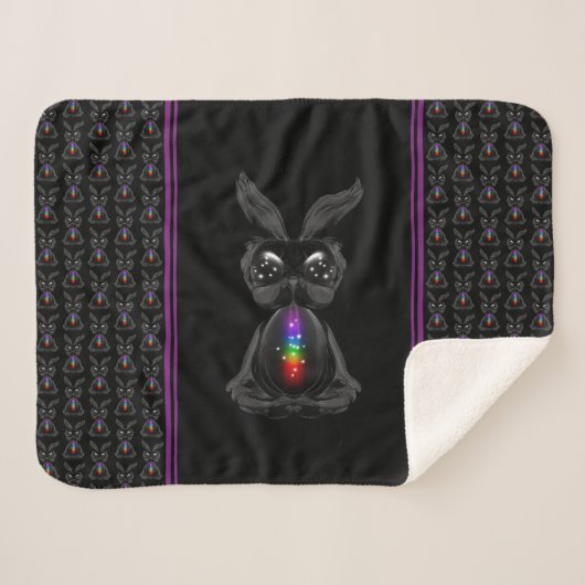 Cute Black Rabbit met Chakra Rainbow Soul Sherpa Deken (Voorkant (horizontaal))