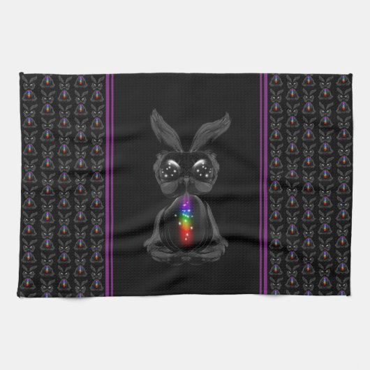 Cute Black Rabbit met Chakra Rainbow Soul Theedoek (Horizontaal)