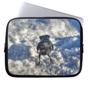Cute Black Raven in de sneeuwfoto Laptop Sleeve