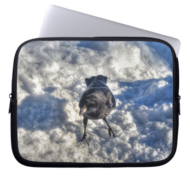 Cute Black Raven in de sneeuwfoto Laptop Sleeve (Voorkant)