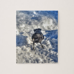 Cute Black Raven in de sneeuwfoto Legpuzzel