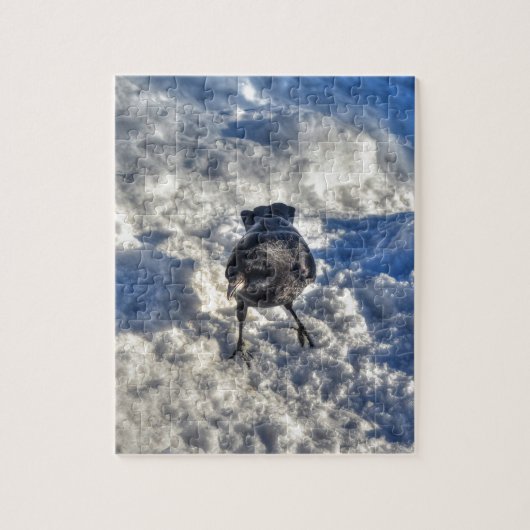 Cute Black Raven in de sneeuwfoto Legpuzzel (Verticaal)